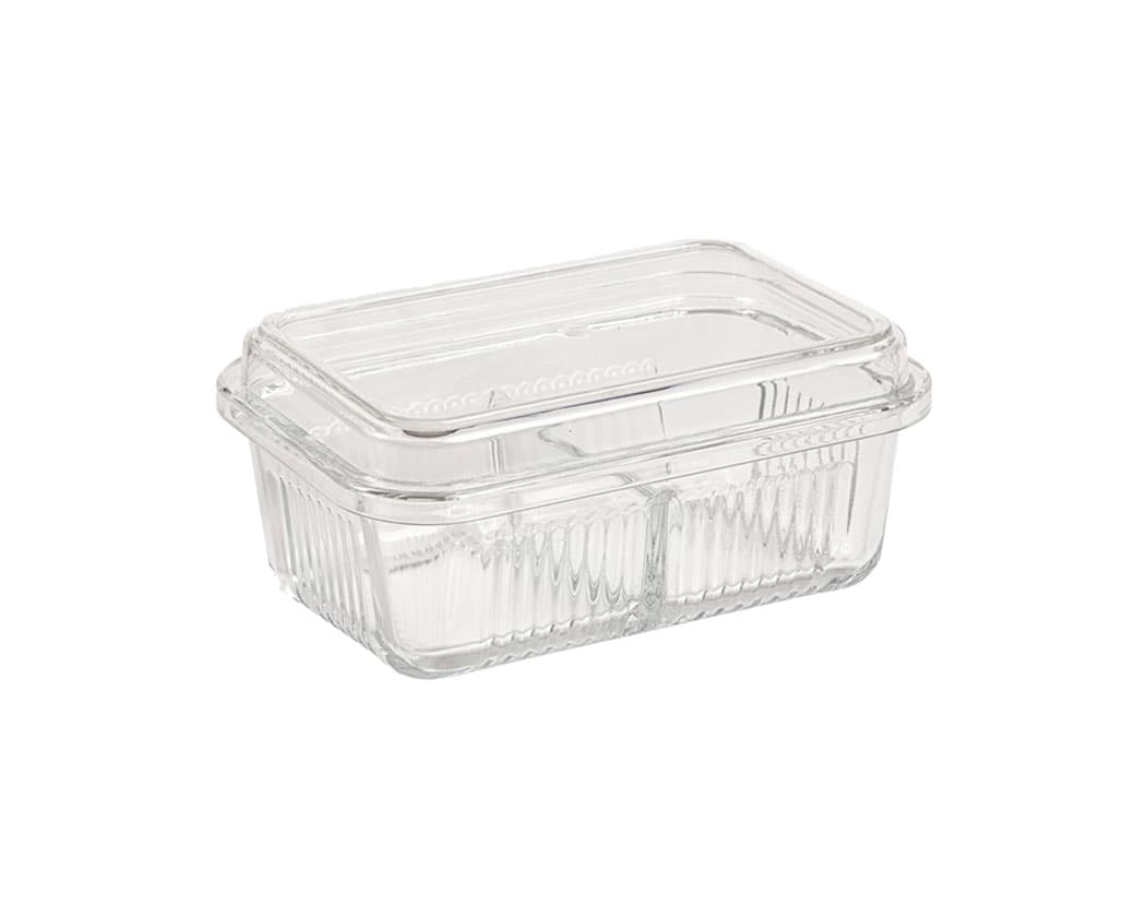 ظرف شیشه ای دو خانه با درب اکرولیک لیمون (کد 2256)