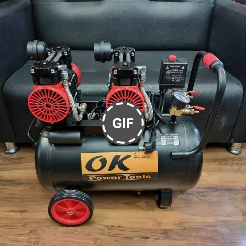 کمپرسور باد سایلنت 60 لیتری دو سیلندر اوکی مدل 6002