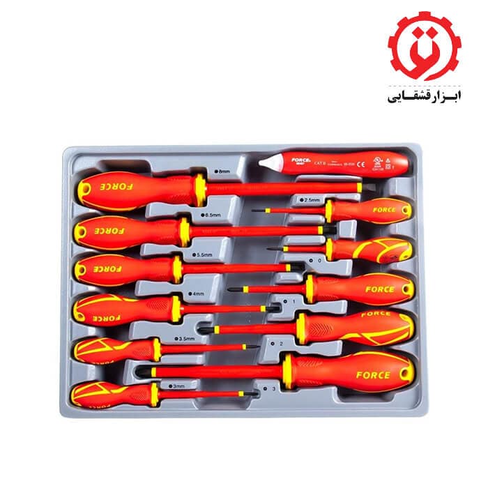 سری پیچ گوشتی عایق برق تخت و چهارسو 12 عددی فورس مدل 2125N