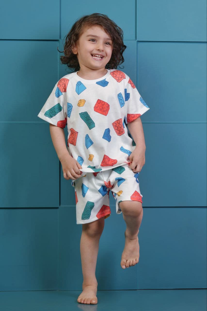 تیشرت و شلوارک راحتی پنبه طرح لگو