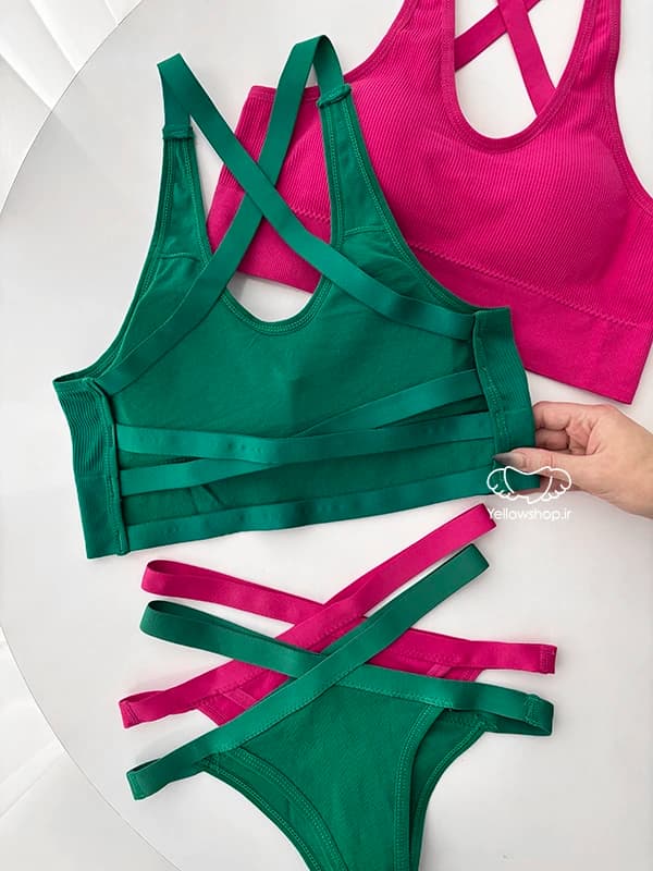 ست شورت و نیم تنه اسپرت کبریتی پشت ضربدری کد 25019