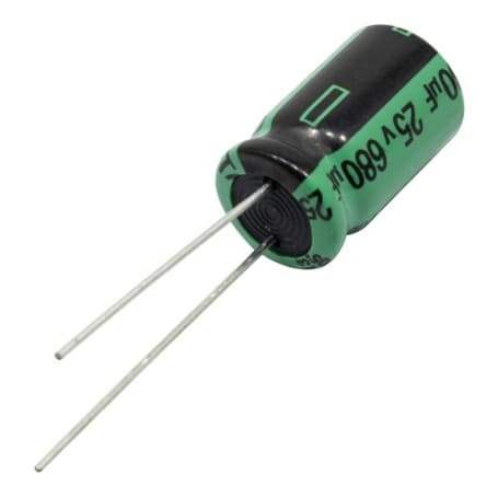 خازن الکترولیتی امپدانس پایین 680uF / 25V تایوانی مارک TAICON سری HH طول عمر 6000Hrs