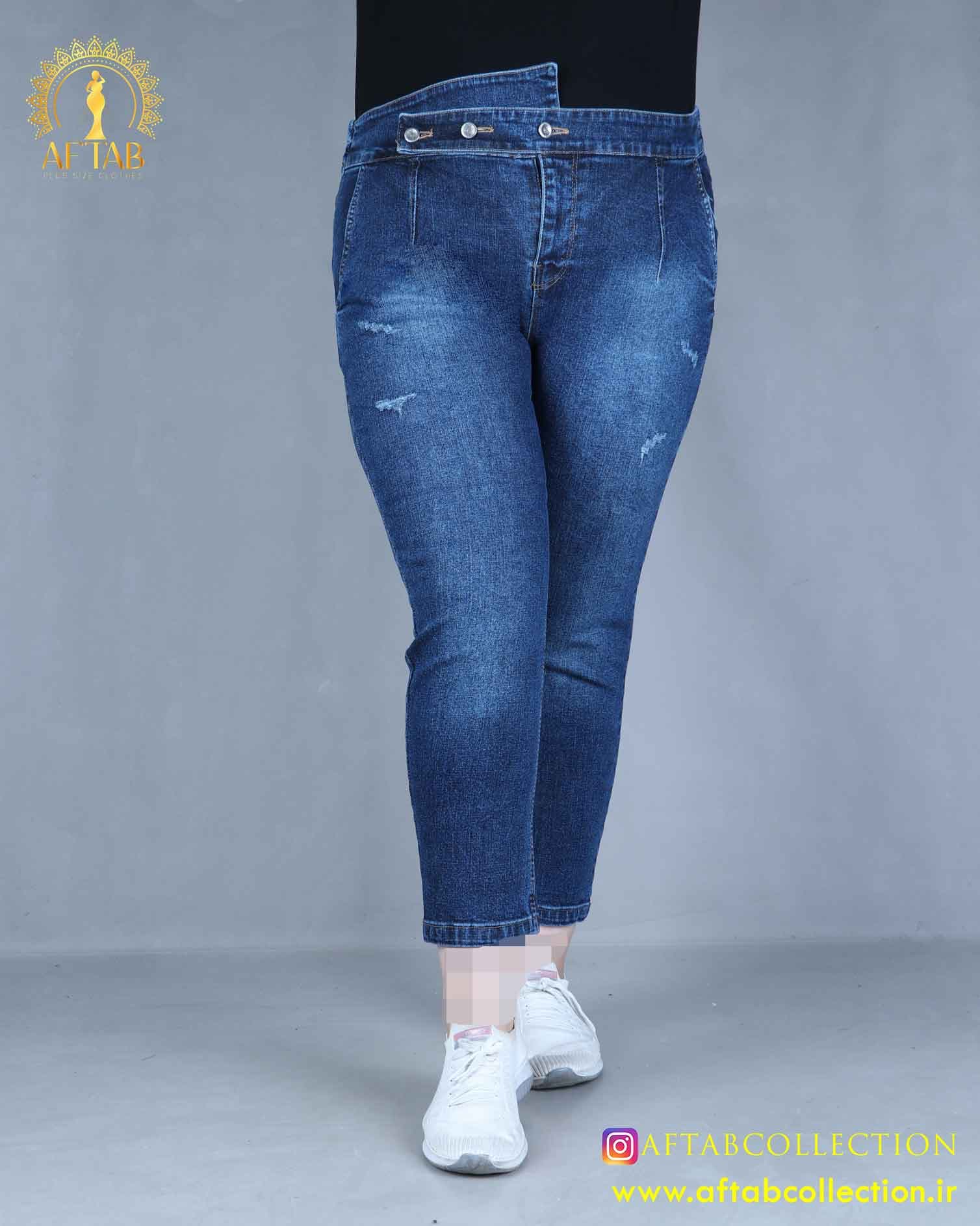 شلوار جین مام کمر پیلی دار سایزبزرگ 5817