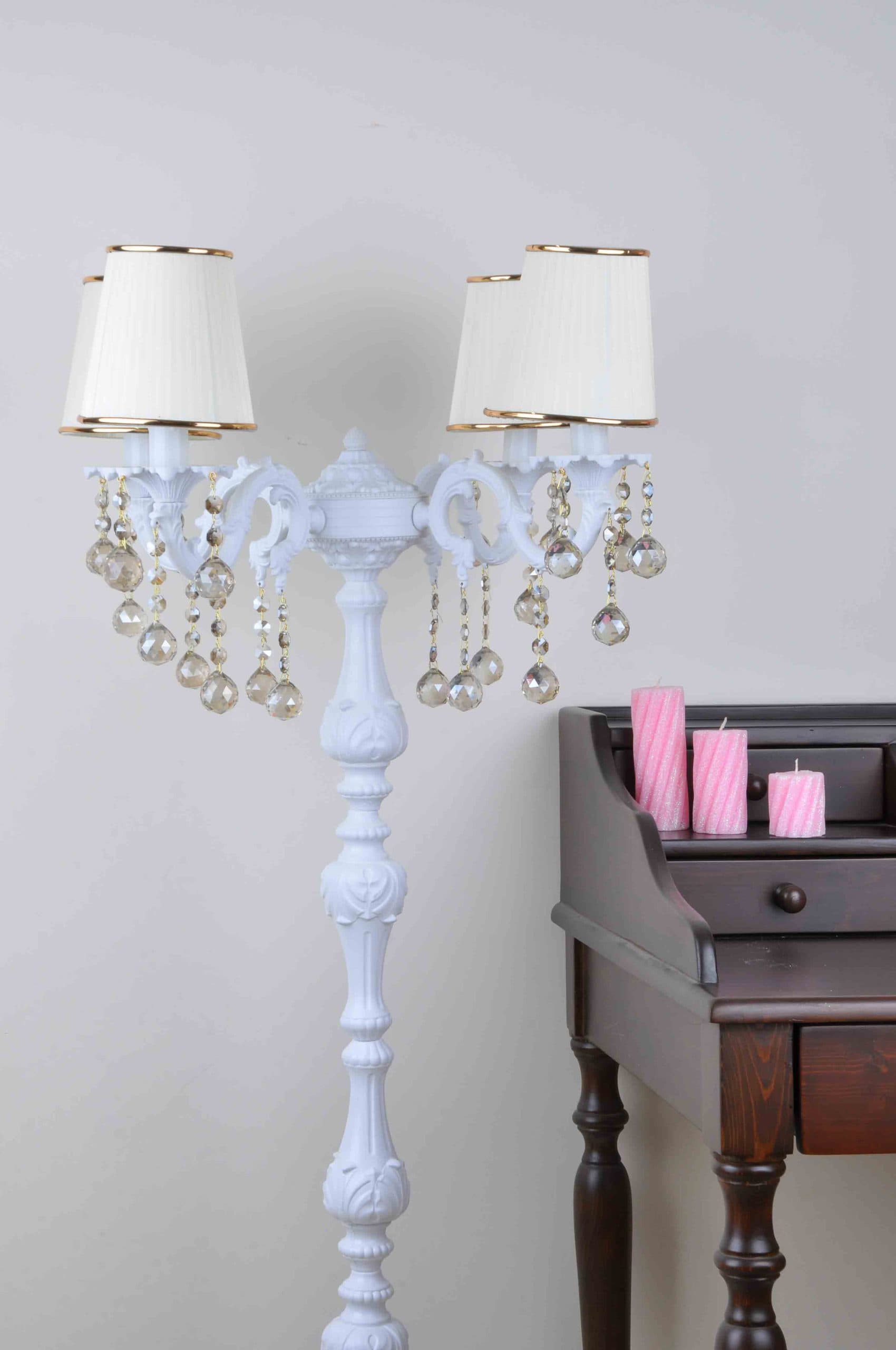 آباژور سالنی پیچک ۴ شاخه با آویز کریستال