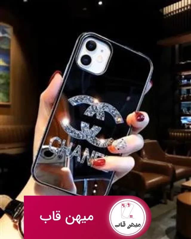 قاب موبایل آیفون شنل آینه ای دور نگین - کد (۹۸۰۶۳)