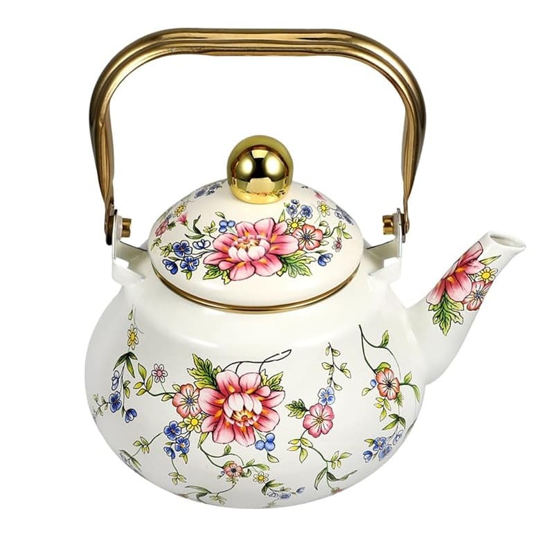 کتری لعابی گلدار دسته طلایی 1.5 و 2.5 لیتر لاکچری