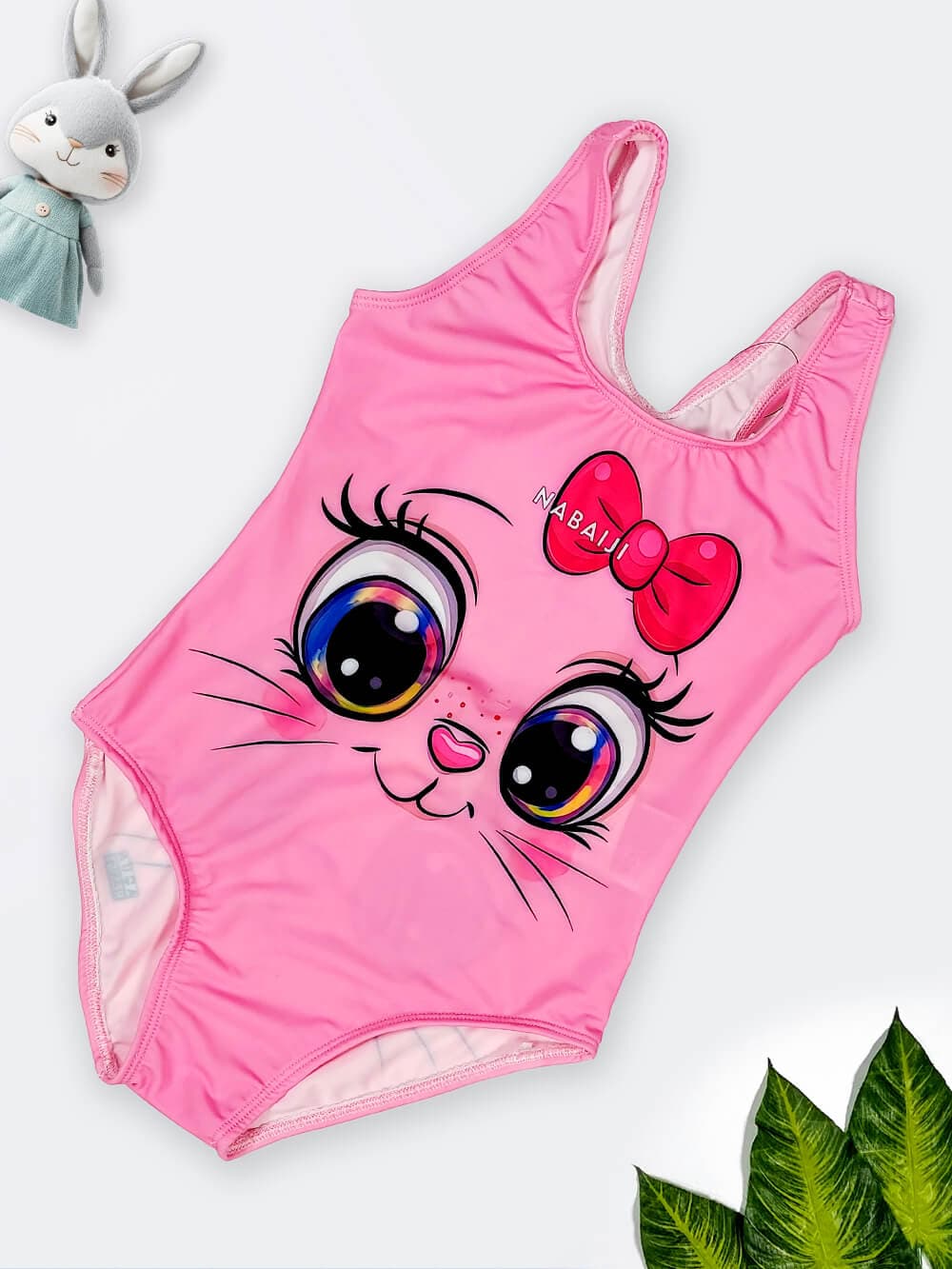 مایو دخترانه بچه گانه طرح خرگوش خوشگل صورتی رنگ ۴ تا ۱۲ ساله نابایجی Nabaiji