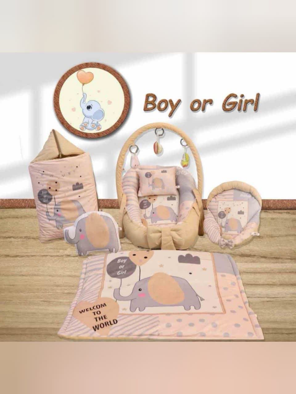 تشک لبه دار هفت تکه طرح دار مخمل فیل فانتزی کرمی نوزادی و کودک کد 21022