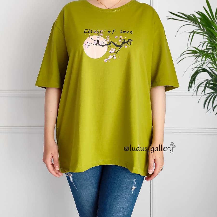 تیشرت سایز بزرگ زنانه طرح شکوفه