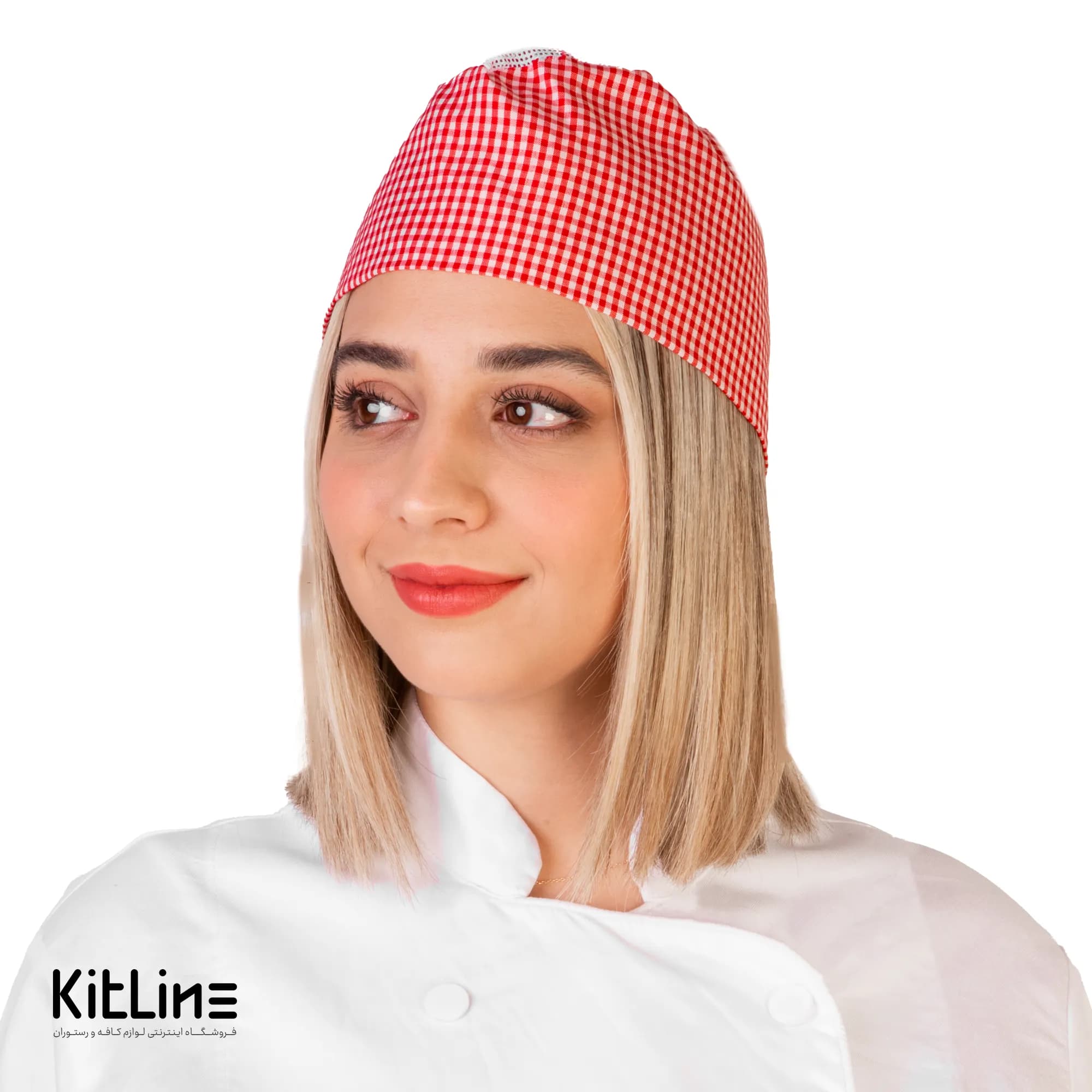 کلاه آشپزی قايقی چهارخانه قرمز پوشاکو