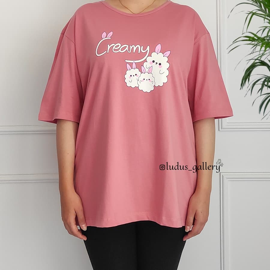 تیشرت سایز بزرگ زنانه طرح Creamy