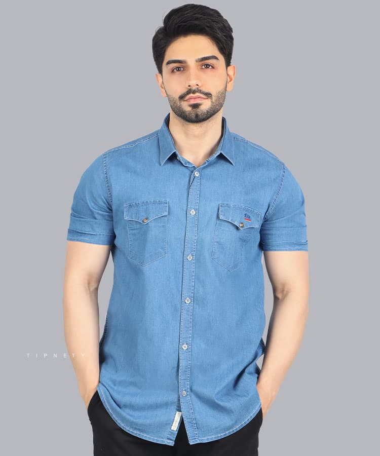 پیراهن مردانه جین آستین کوتاه 0778