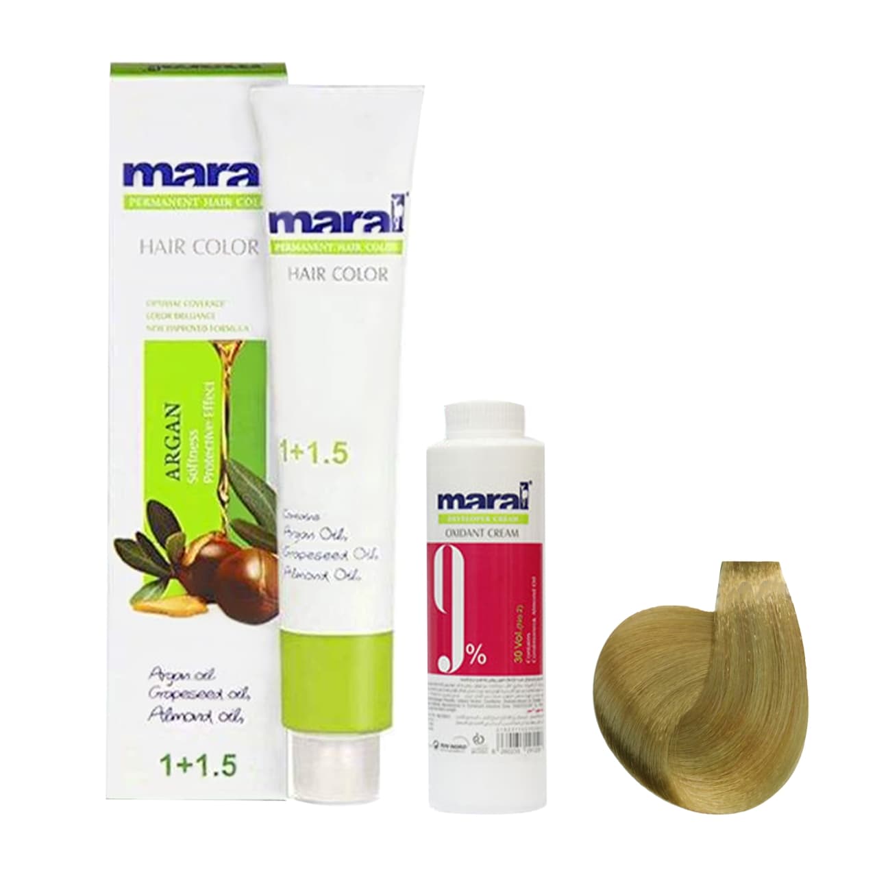 کیت رنگ مو مارال شماره 9.51 حجم 100 میلی لیتر رنگ بلوند بژ خیلی روشن به همراه اکسیدان مارال مدل 30vol نه درصدی حجم 150 میلی لیتر