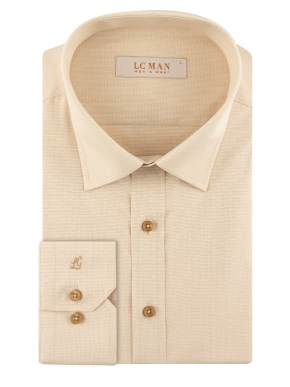 پیراهن چهارخانه ریز کرم آستین بلند ال سی من 2