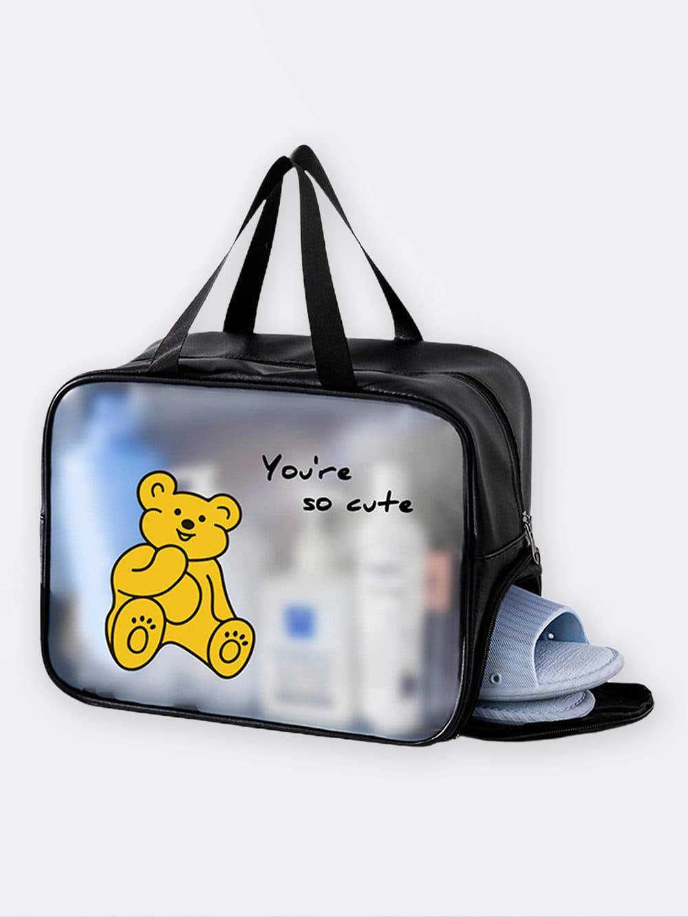 ساک استخر با جیب جداگانه برای دمپایی شنا فانتزی زنانه و دخترانه شفاف مشکی رنگ