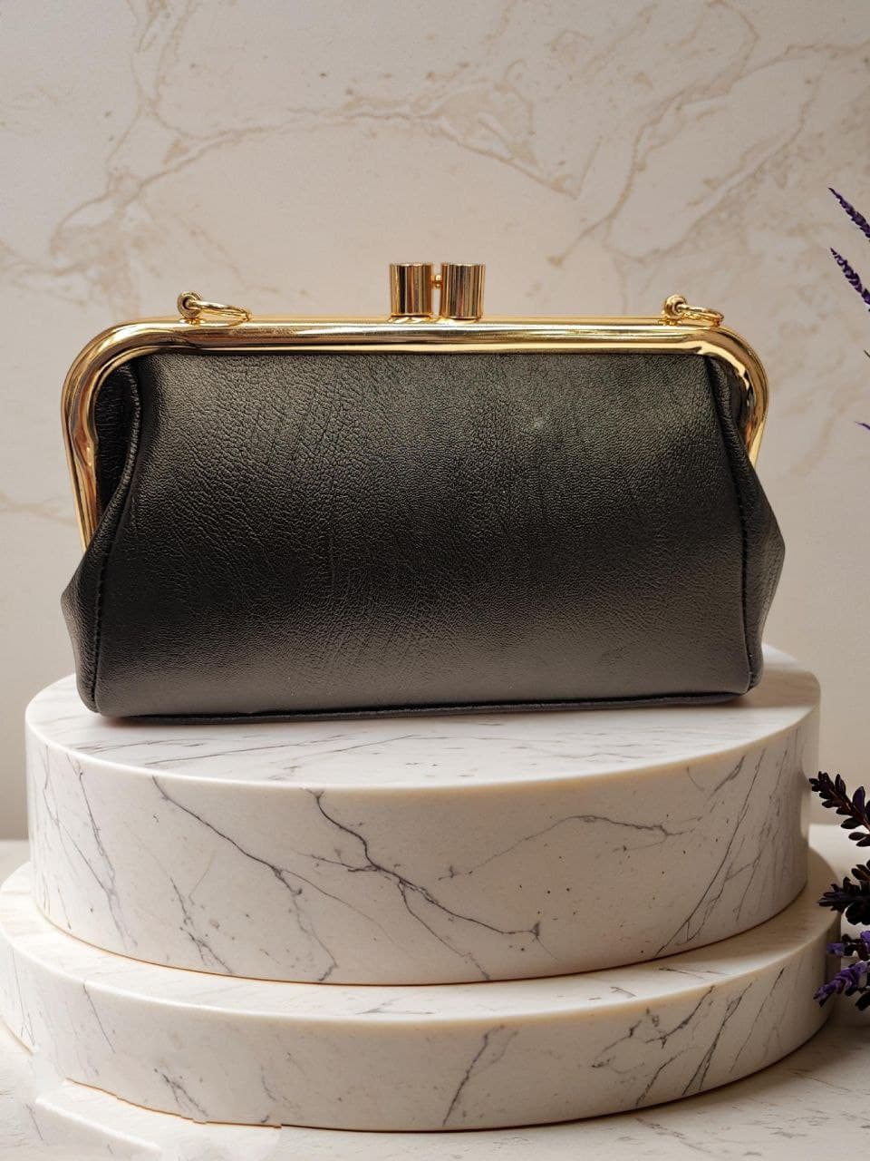 کیف مجلسی زنانه دهنه دار چرم دستی دوشی فلزی شیک مشکی شب دخترانه ارزان با ضمانت