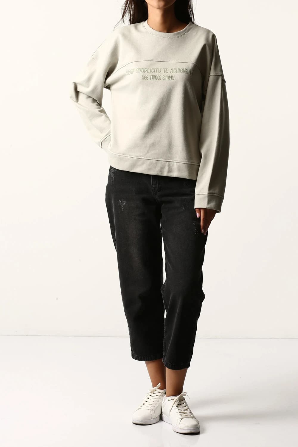 دورس آستین بلند سرشانه افتاده چاپی زنانه