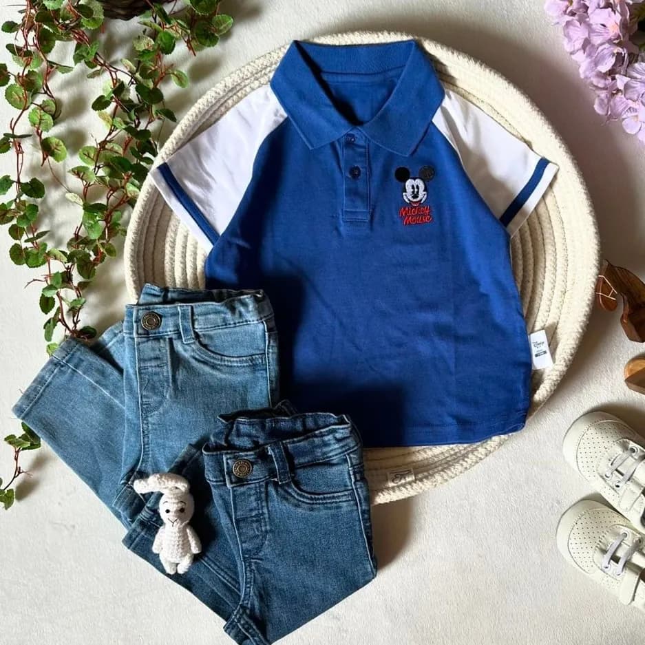 پلوشرت جودون پسرانه خارجی رنگ آبی کاربنی طرح میکی موس برند disney