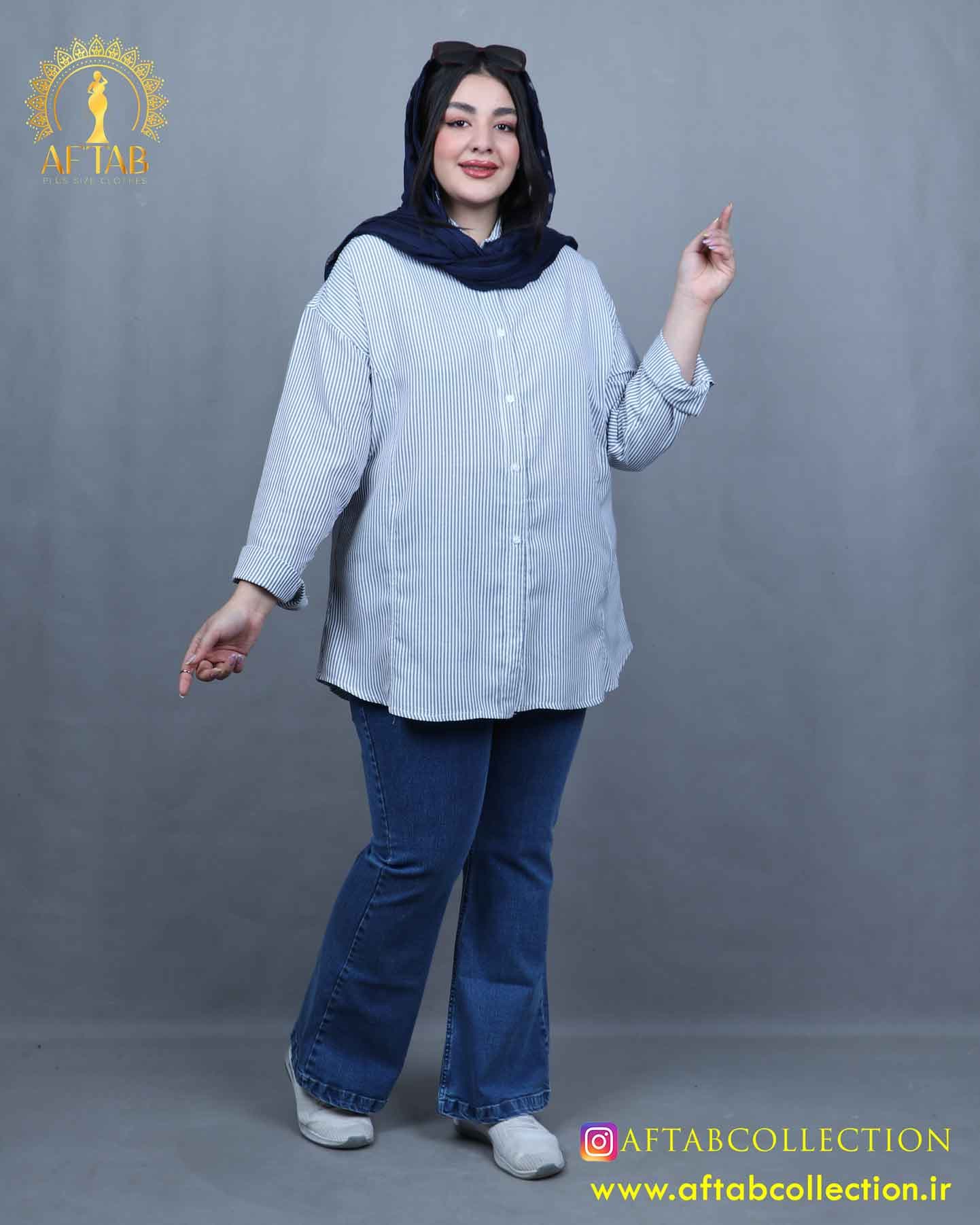 مانتو راه راه ریز عصایی سایزبزرگ 5663