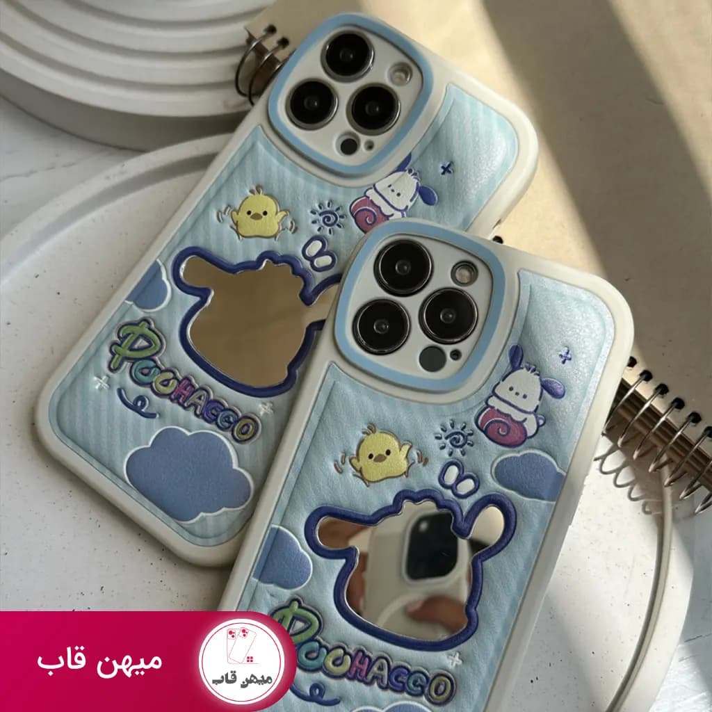 قاب گوشی آیفون Pochacco چرمی برجسته آینه دار - کد (۲۱۸۶۴)