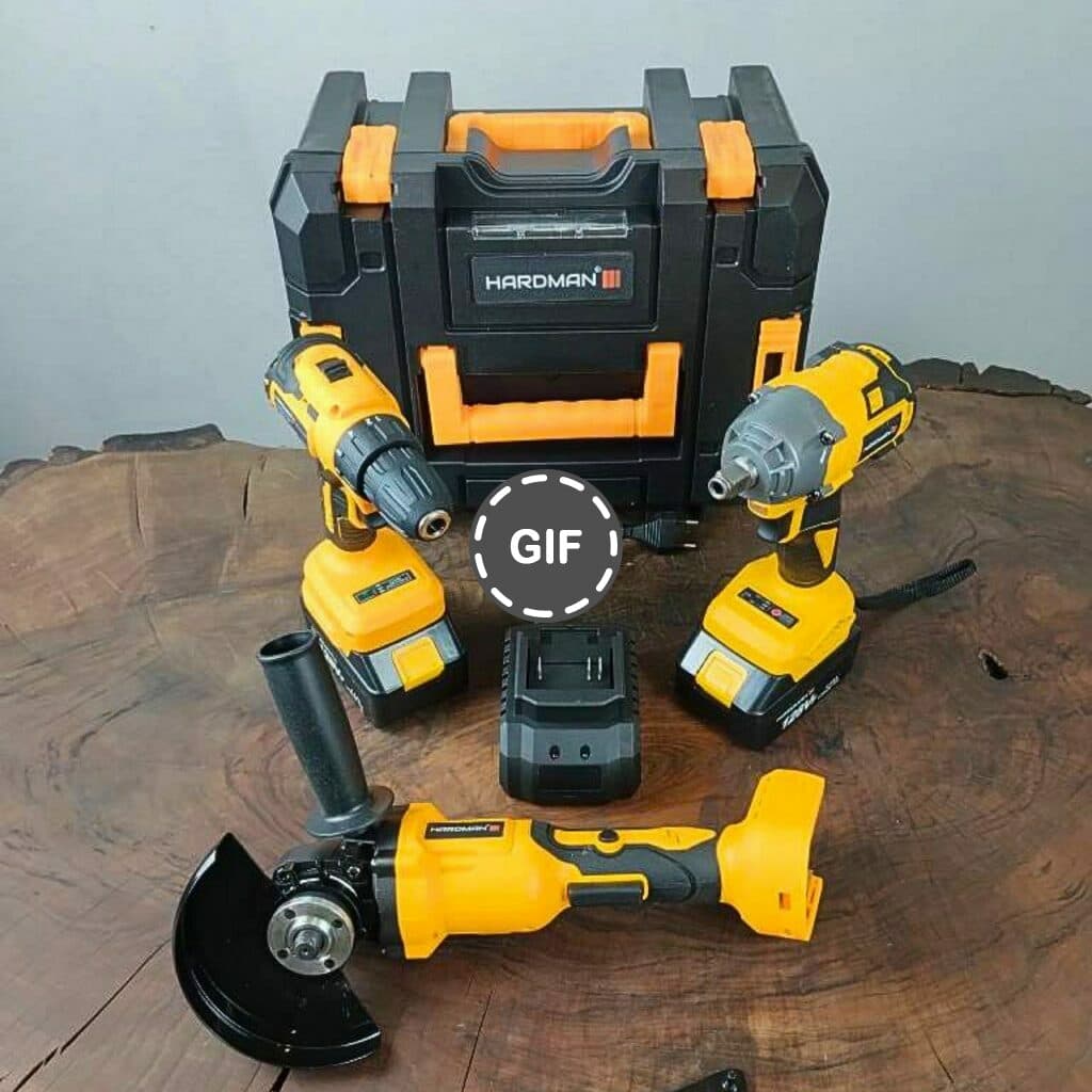 مجموعه سه عددی دریل، مینی فرز و بکس شارژی براشلس صنعتی کیف جدید هاردمن مدل 3in1