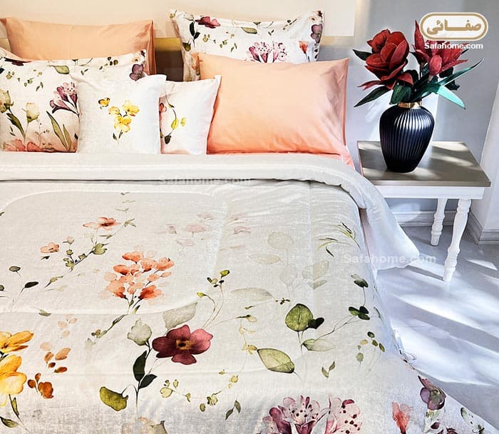 روتختی یک نفره مخمل 4 تکه طرح فیوری پشت کتان صفاهوم