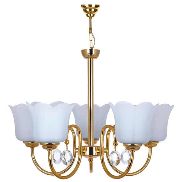 لوستر چشمه نور 5 شعله کد A856/5G-O طلایی (کریستال دار)