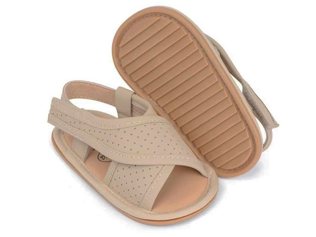 پاپوش نوزادی مدل صندل چسبی رنگ کرم