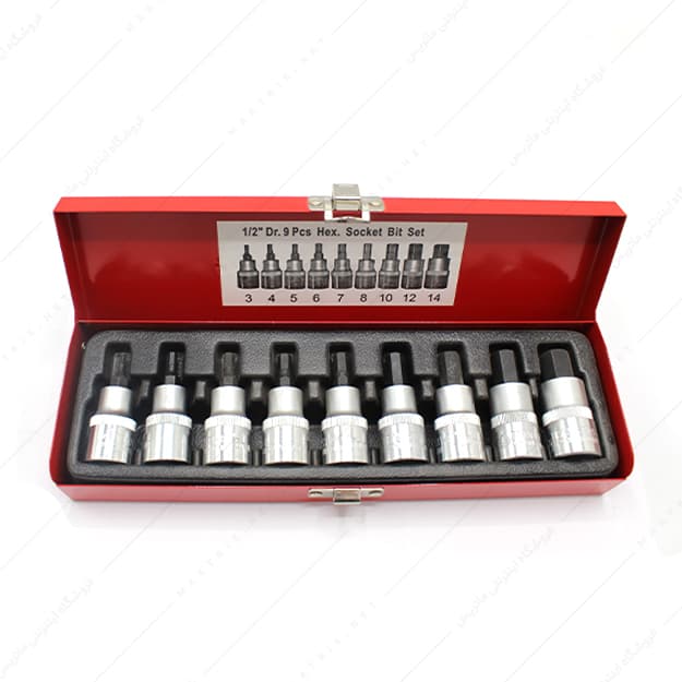 جعبه آلن بکس 9 پارچه سایز 3 تا 14 میلی متر درایو 1/2 کد T-120900 برند ترانس تایم