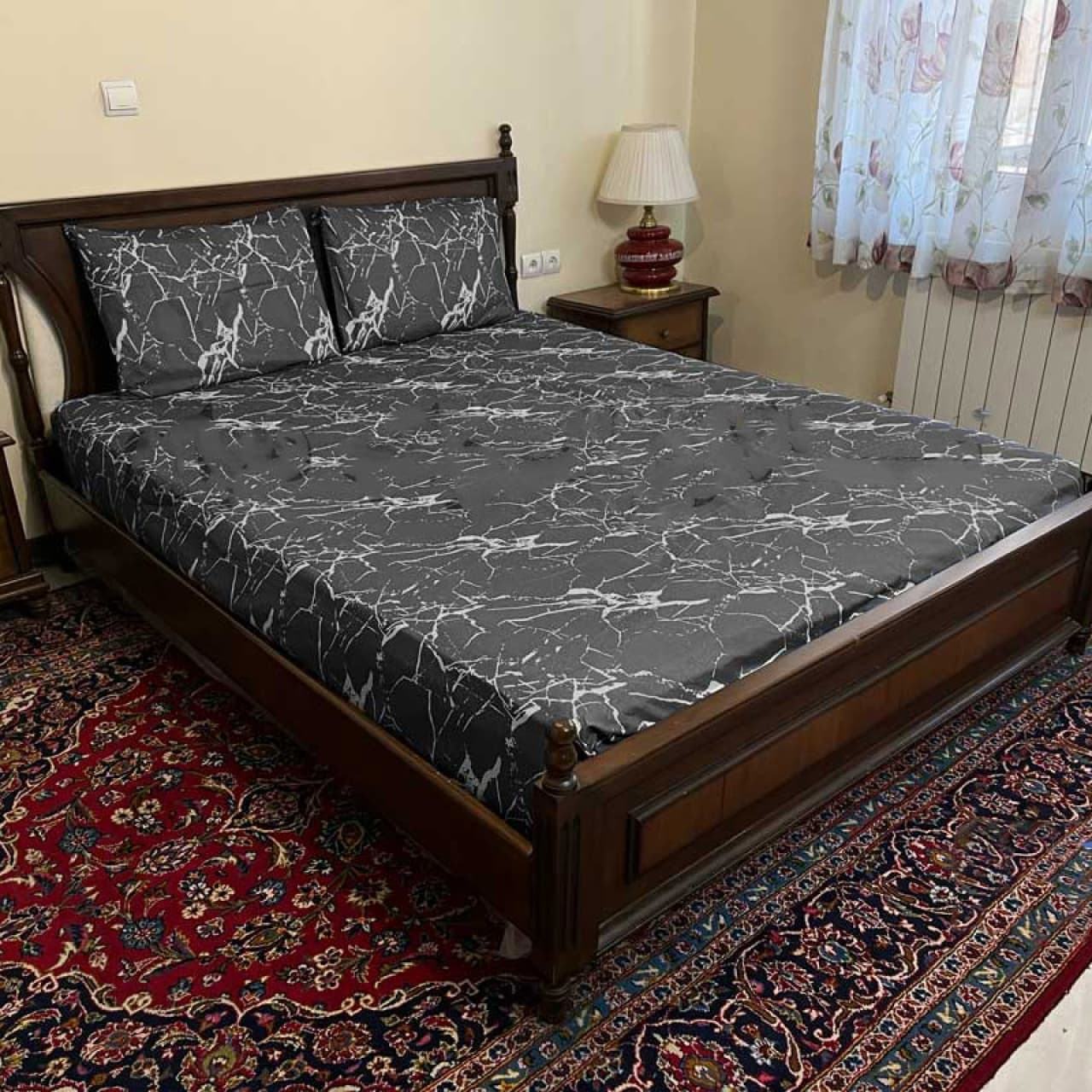 ملحفه کشدار طرح ماربل ۲ نفره ۳ تکه عرض ۱۸۰