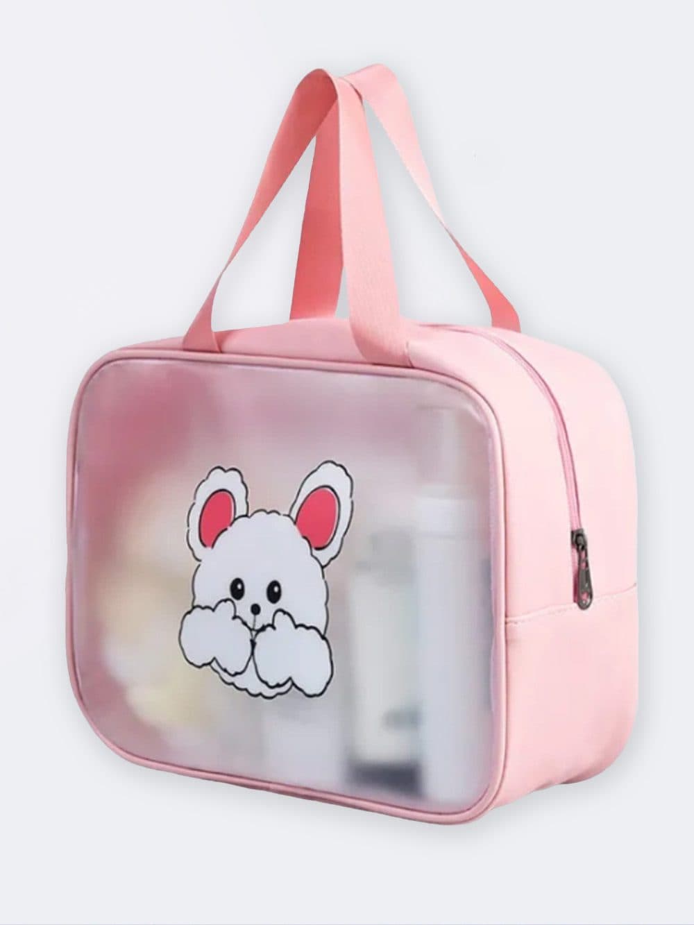 کیف استخر فانتزی دخترانه و زنانه صورتی رنگ شفاف با طرح خرگوش سایز متوسط