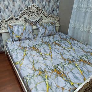 نیم ست روتختی کشدار دونفره طرح مرمر سفید طلایی