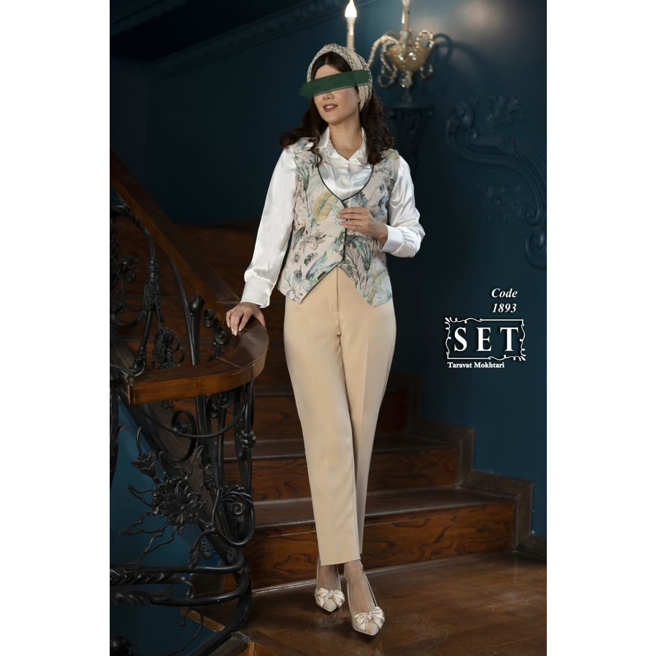 جلیقه مجلسی ژاکارد مدل آسنات رنگ کله غازی کد 1893 برند SET