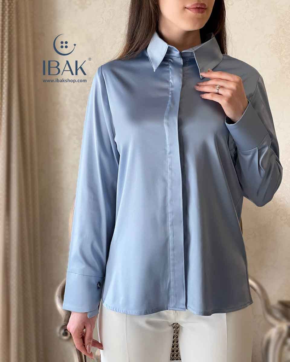 شومیز یقه مردانه آستین ساتن ibk