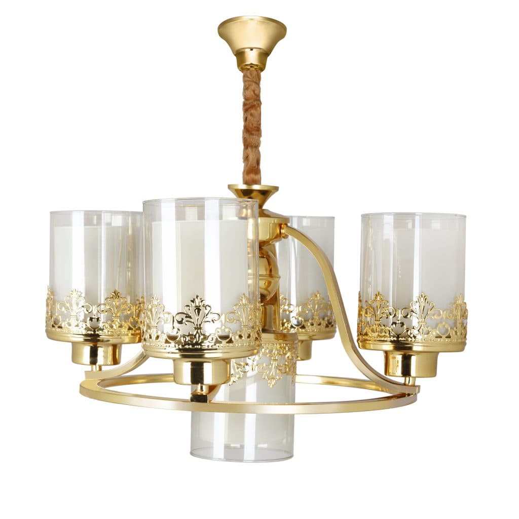 لوستر 5 شعله چشمه نور کد N2663-4+1 طلایی