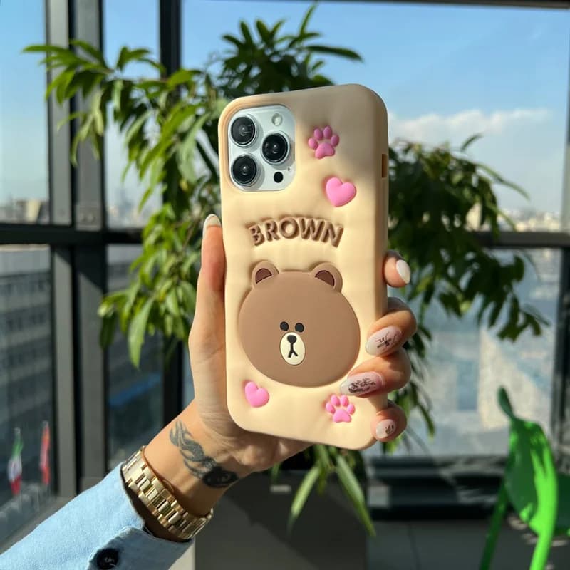 قاب موبایل آیفون خرس پنجه صورتی
