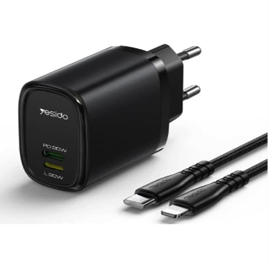 شارژر دیواری دو پورت فست شارژ یسیدو YC44 +کابل TypeC/Lightning