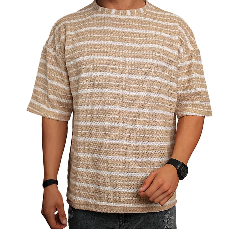 تیشرت سرشانه افتاده پریمو مدل بافت رینگردار 100665