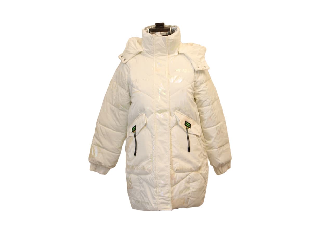 کاپشن زنانه بلند کلاهدار دکمه دار سفید