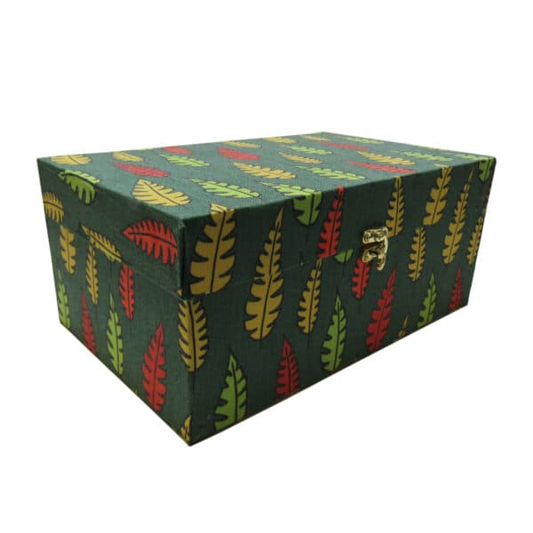 پاییز جعبه درب دار 18*28 زمینه سبز طرح برگ های رنگی