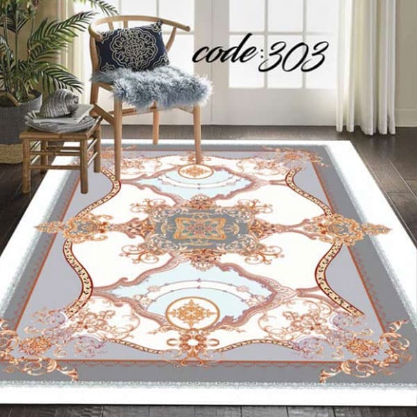 کاور فرش سه بعدی طوسی نگین ترمه مدل 303