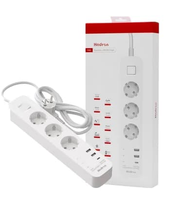 چندراهی برق ارت دار هادرون مدل P343 مجهز به شارژر 30 وات