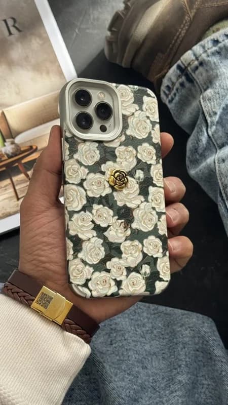 قاب گوشی آیفون گل رز مخمل سبز - کد (۷۴۱۶۱)