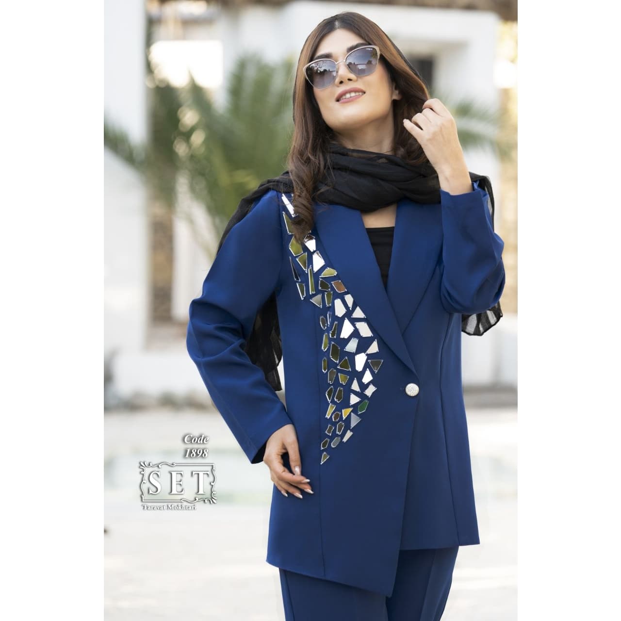 مانتو کُتی و شلوار مجلسی رنگ کاربنی مدل مهیاس کد 1898 برند SET