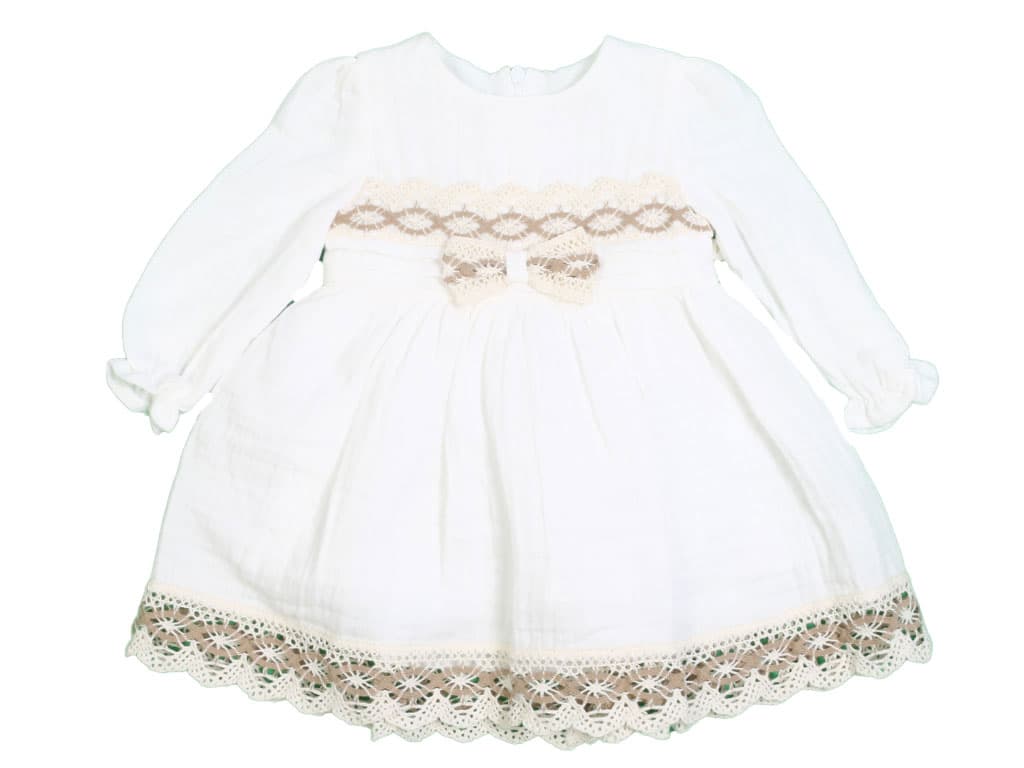 پیراهن مجلسی دخترانه نوزادی سفید با طرح پاپیون میومینی بیبی miominibaby