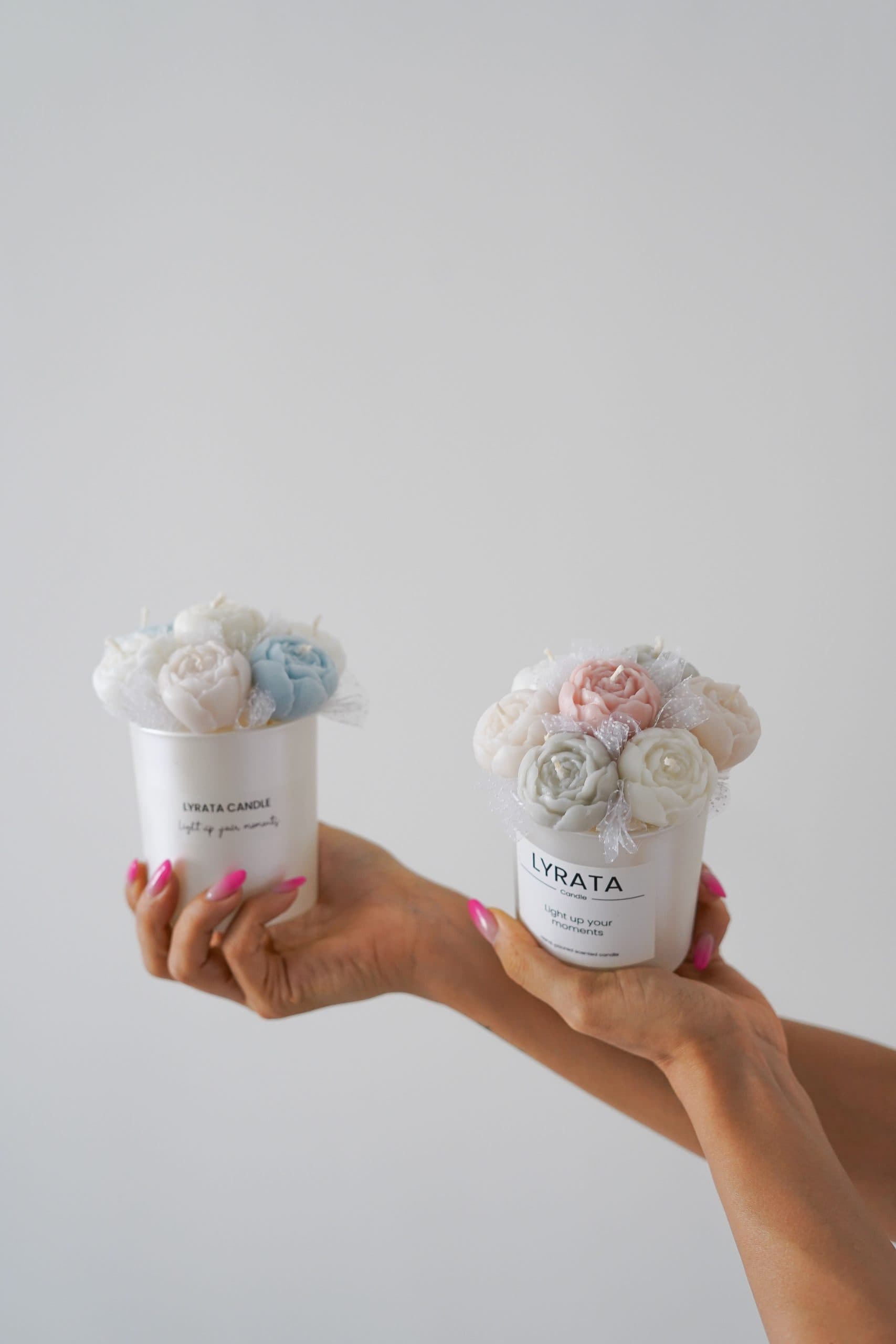 شمع دست ساز شات شیشه ای گل پیونی