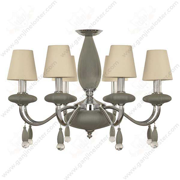 لوستر کلاسیک 6 شاخه مدل رویال با نیکل و چینی رنگ طوسی