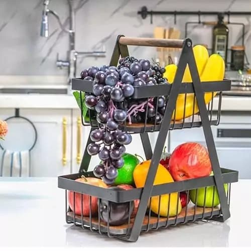 سبد میوه و استند دو طبقه چوب فلز سالوت کد 1008