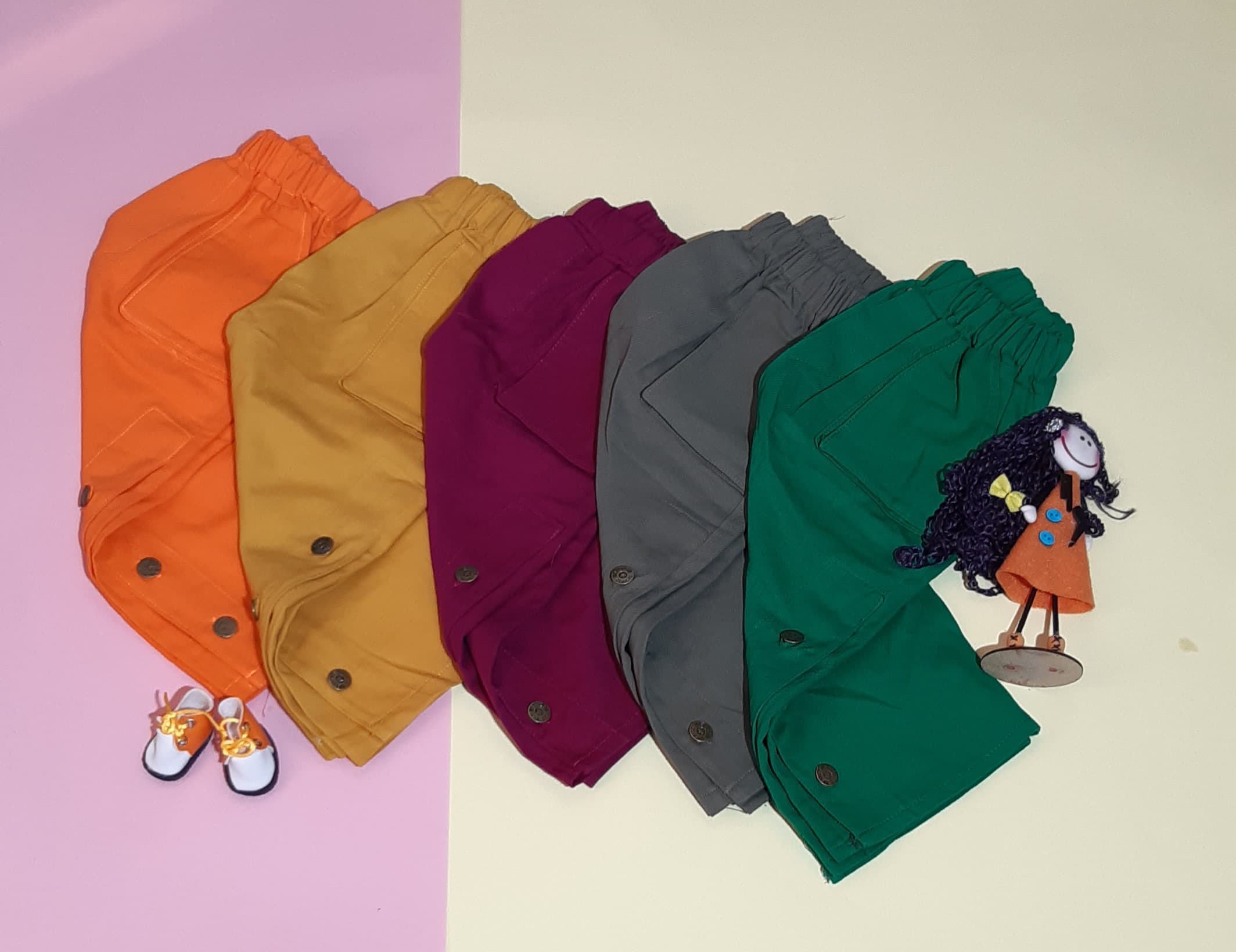 شلوار کارگو بقل دکمه دخترانه مناسب 2 تا 7 سال شناسه :571