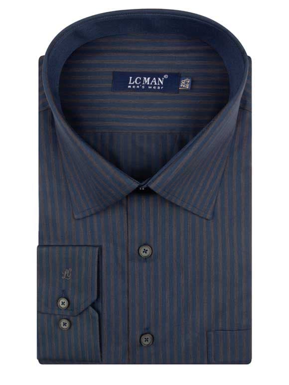 پیراهن مردانه سرمه ای راه راه آستین بلند ال سی من 4